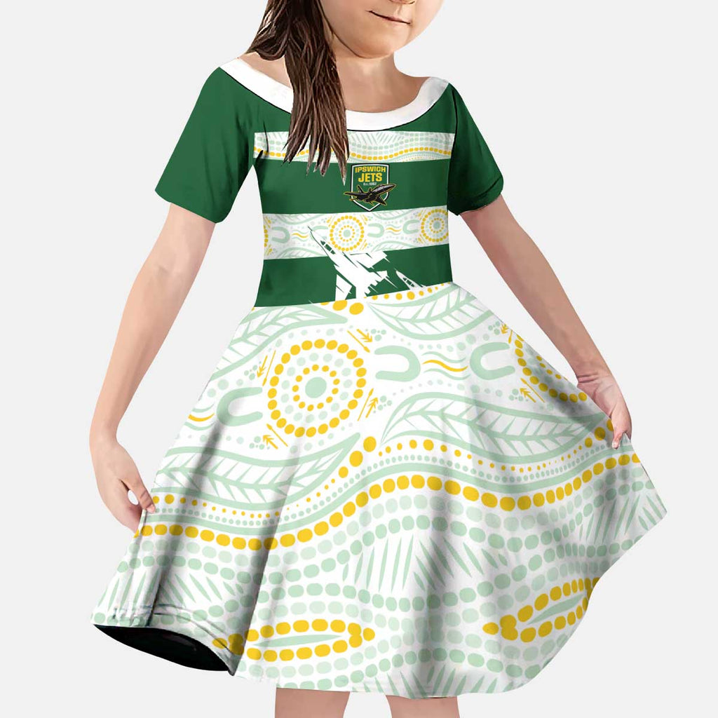 Ipswich Rugby Custom Kid Short Sleeve Dress Go Jets Aboriginal Art - Aussie Hoodie