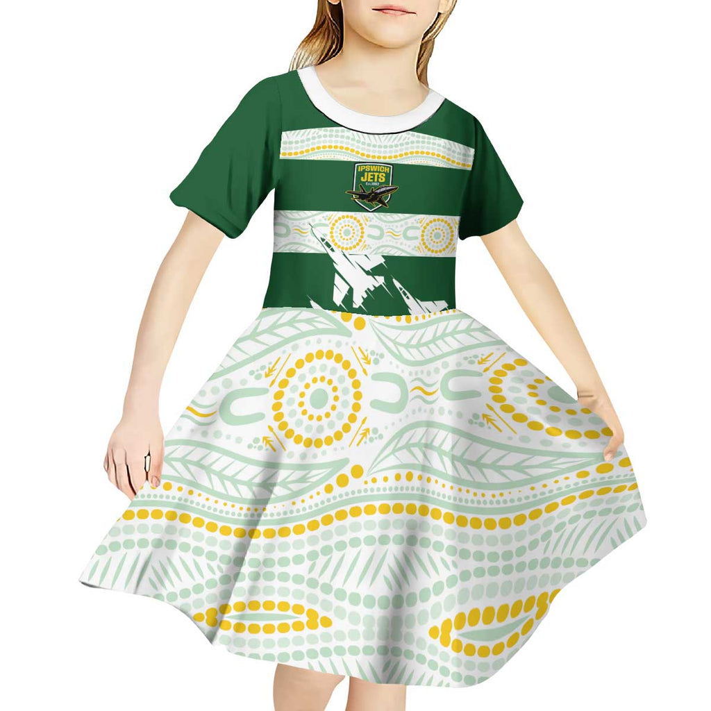 Ipswich Rugby Custom Kid Short Sleeve Dress Go Jets Aboriginal Art - Aussie Hoodie