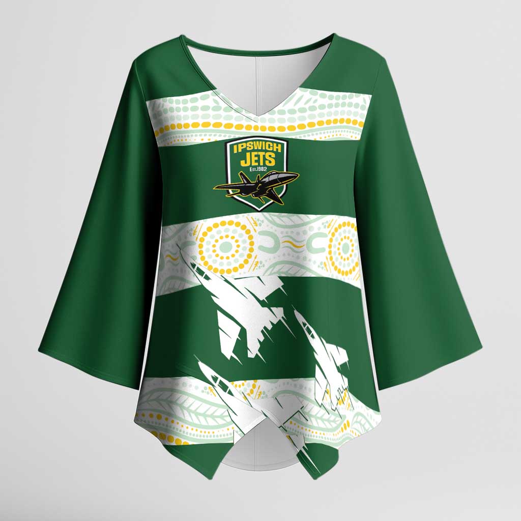 Ipswich Rugby Custom Kimono Sleeve Blouse Go Jets Aboriginal Art - Aussie Hoodie