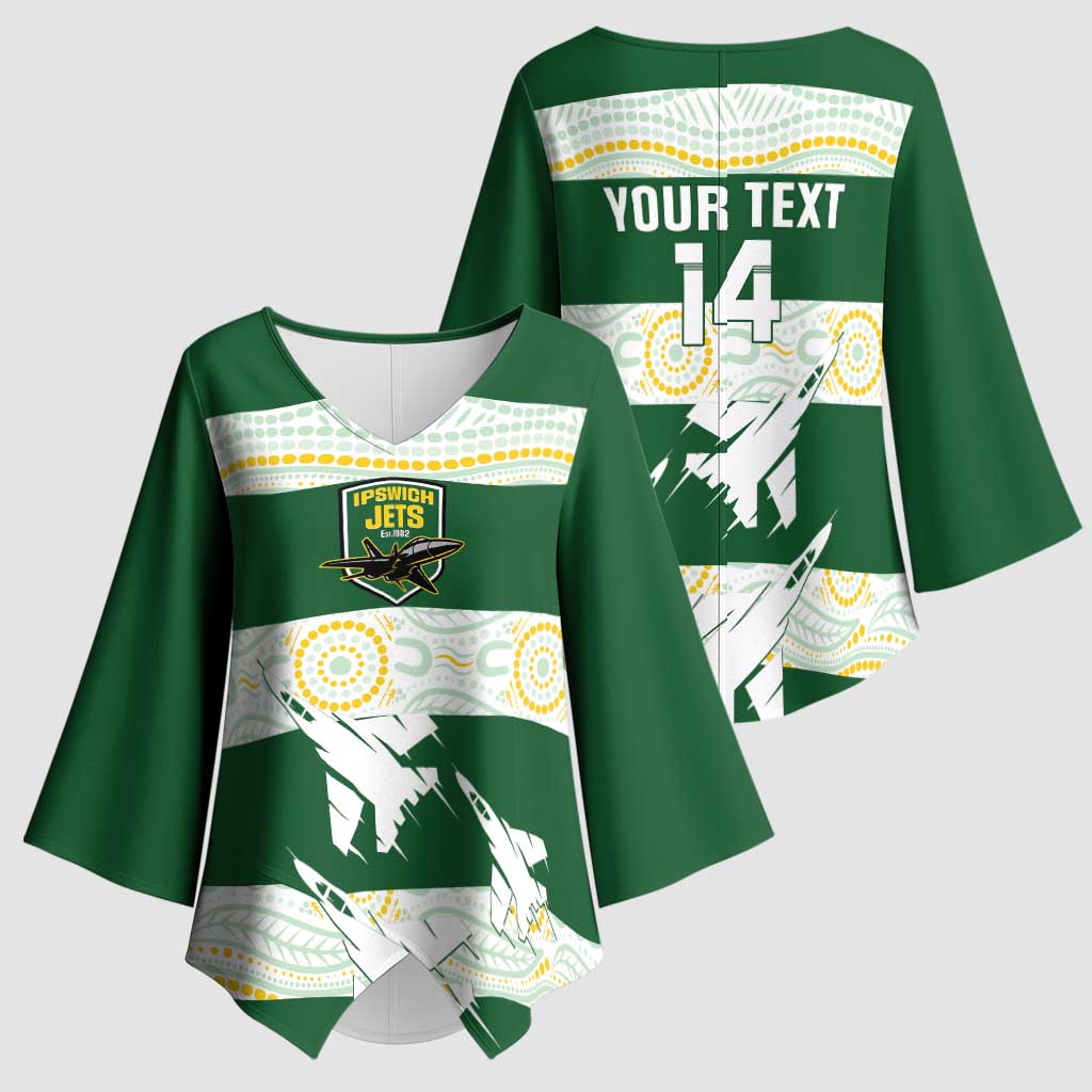 Ipswich Rugby Custom Kimono Sleeve Blouse Go Jets Aboriginal Art - Aussie Hoodie