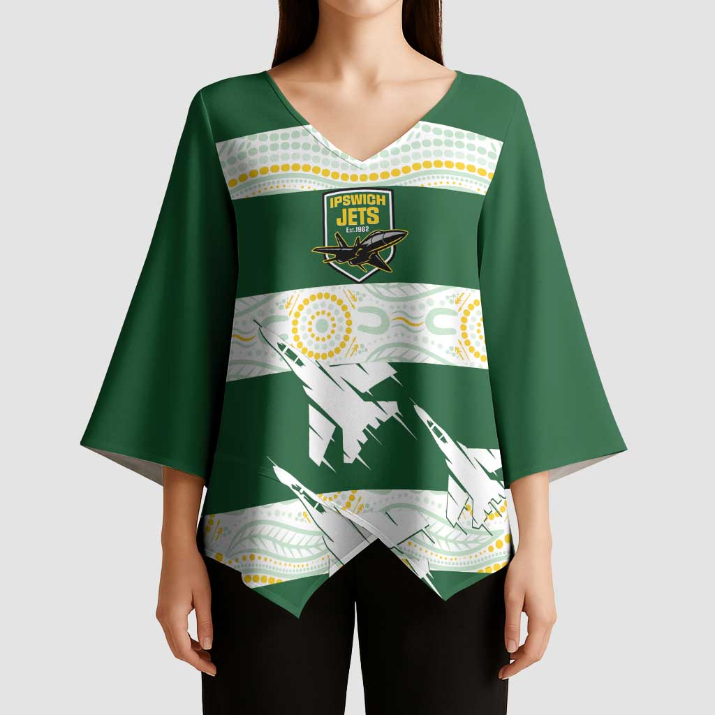 Ipswich Rugby Custom Kimono Sleeve Blouse Go Jets Aboriginal Art - Aussie Hoodie