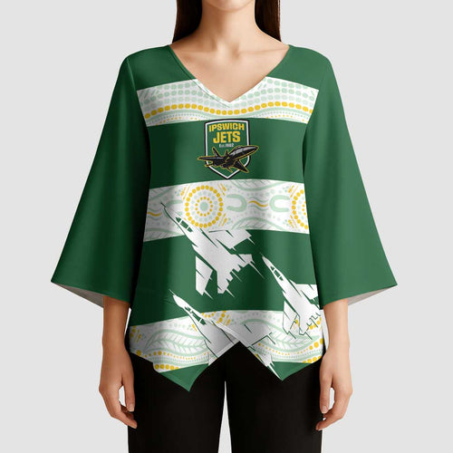 Ipswich Rugby Custom Kimono Sleeve Blouse Go Jets Aboriginal Art - Aussie Hoodie