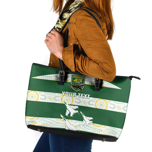 Ipswich Rugby Custom Leather Tote Bag Go Jets Aboriginal Art - Aussie Hoodie