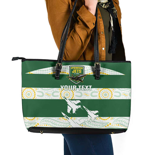 Ipswich Rugby Custom Leather Tote Bag Go Jets Aboriginal Art - Aussie Hoodie