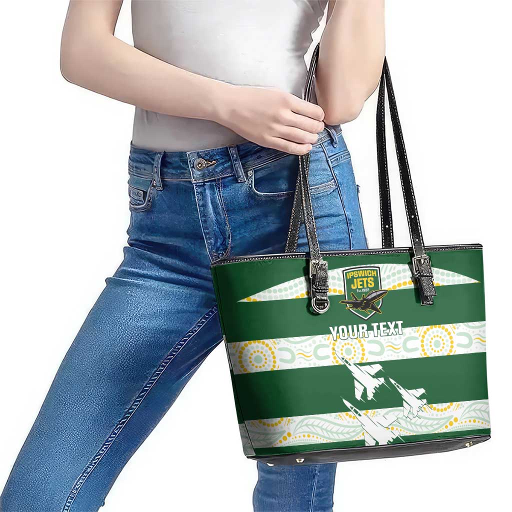 Ipswich Rugby Custom Leather Tote Bag Go Jets Aboriginal Art - Aussie Hoodie