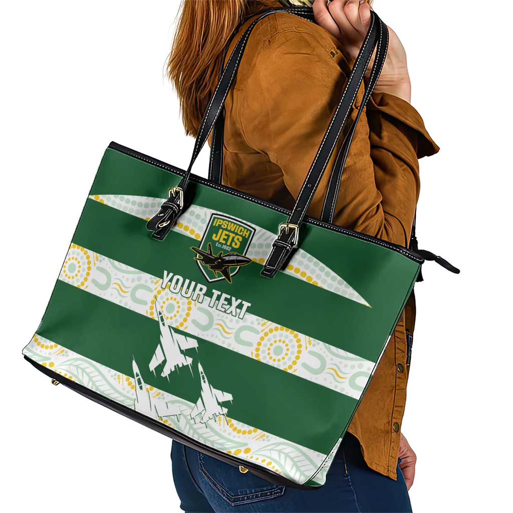 Ipswich Rugby Custom Leather Tote Bag Go Jets Aboriginal Art - Aussie Hoodie