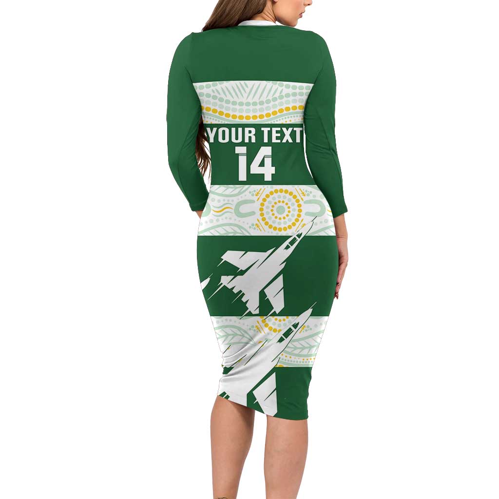 Ipswich Rugby Custom Long Sleeve Bodycon Dress Go Jets Aboriginal Art - Aussie Hoodie
