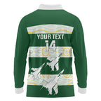 Ipswich Rugby Custom Long Sleeve Polo Shirt Go Jets Aboriginal Art - Aussie Hoodie
