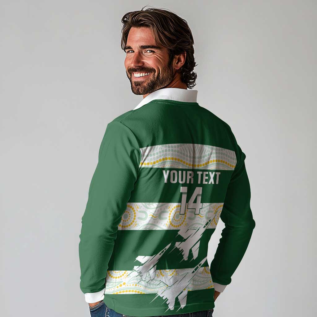 Ipswich Rugby Custom Long Sleeve Polo Shirt Go Jets Aboriginal Art - Aussie Hoodie