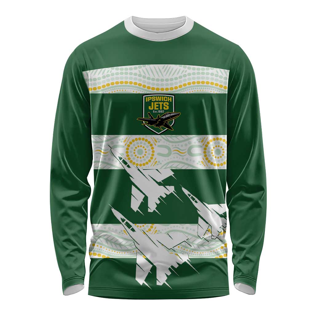 Ipswich Rugby Custom Long Sleeve Shirt Go Jets Aboriginal Art - Aussie Hoodie