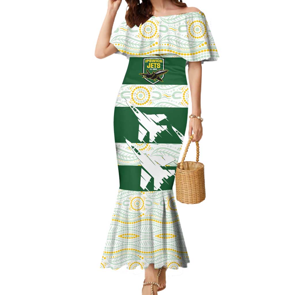 Ipswich Rugby Custom Mermaid Dress Go Jets Aboriginal Art - Aussie Hoodie