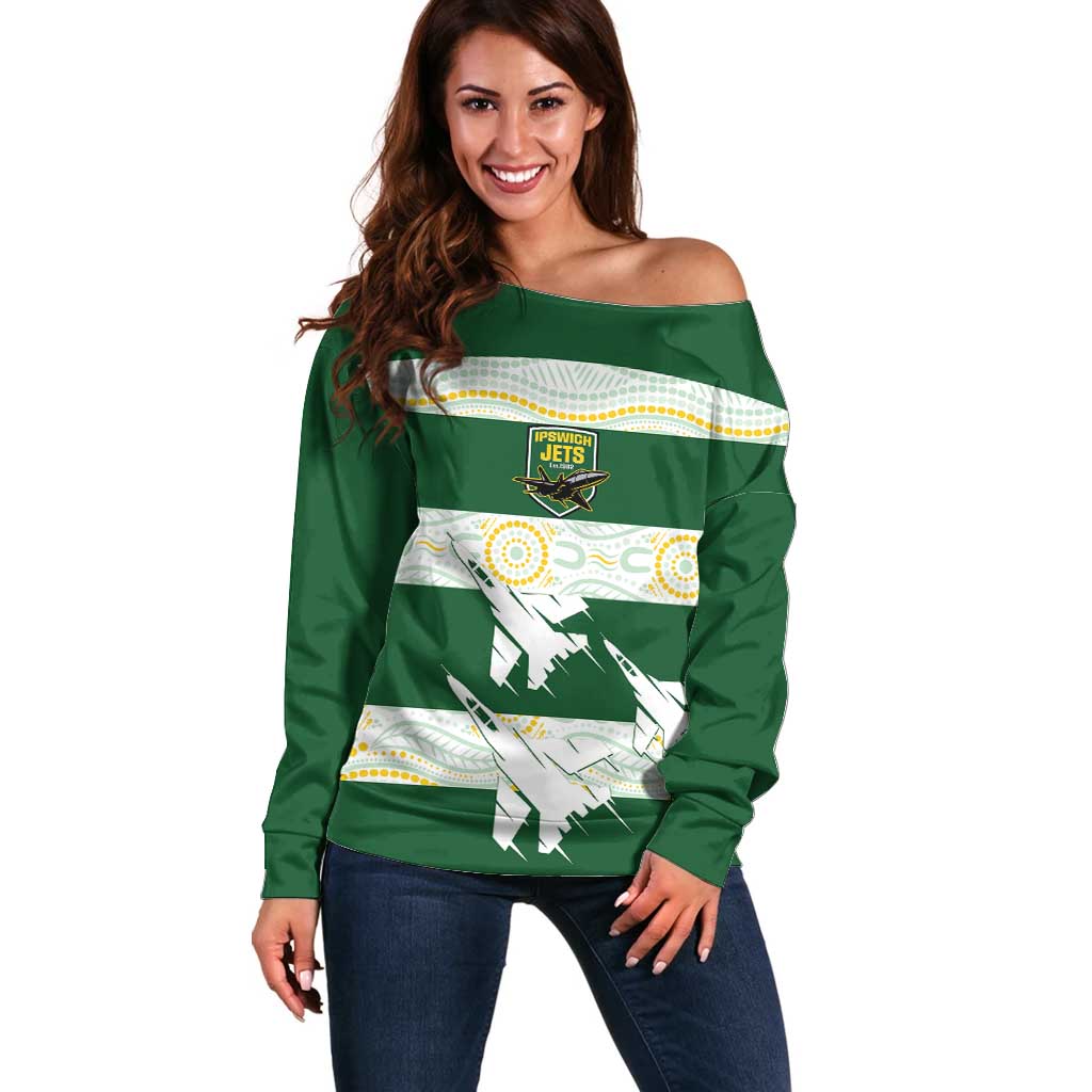 Ipswich Rugby Custom Off Shoulder Sweater Go Jets Aboriginal Art - Aussie Hoodie