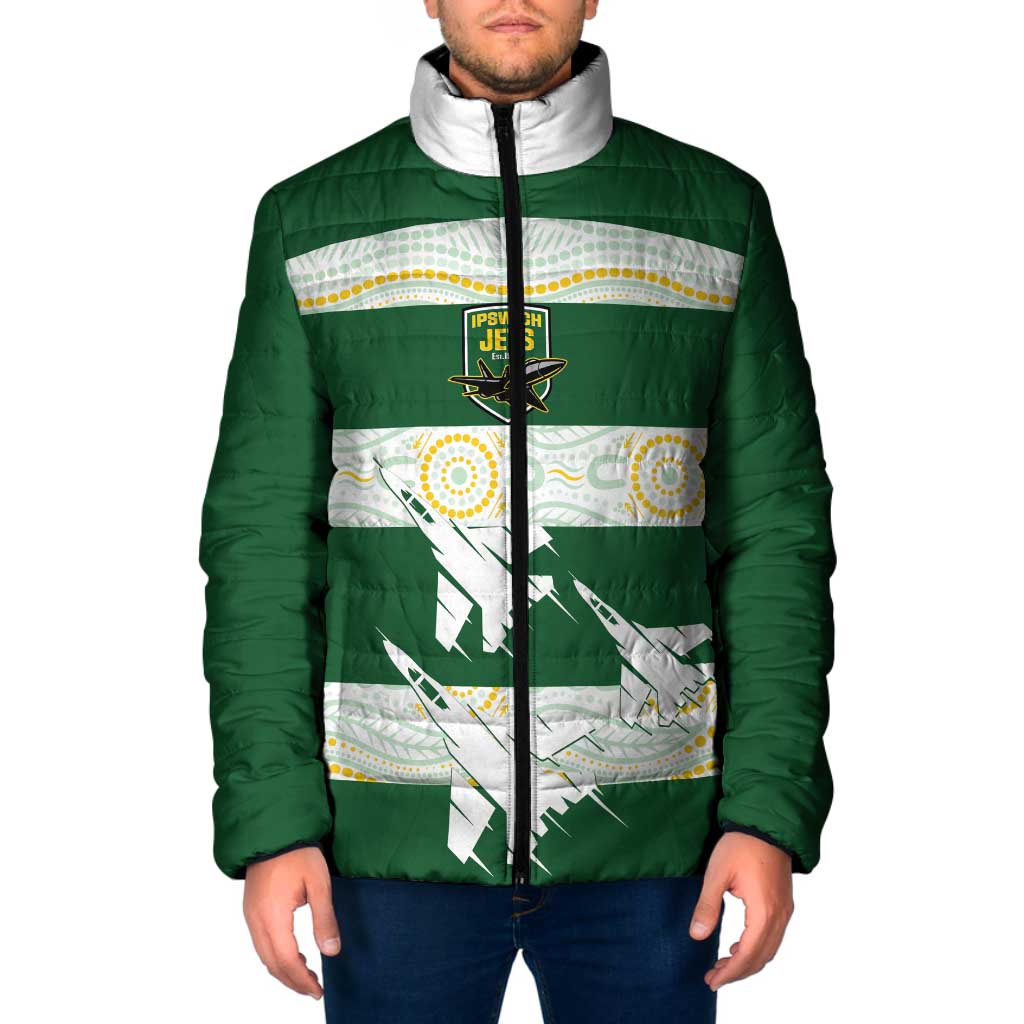 Ipswich Rugby Custom Padded Jacket Go Jets Aboriginal Art - Aussie Hoodie