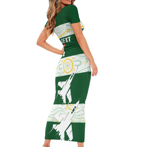 Ipswich Rugby Custom Short Sleeve Bodycon Dress Go Jets Aboriginal Art - Aussie Hoodie
