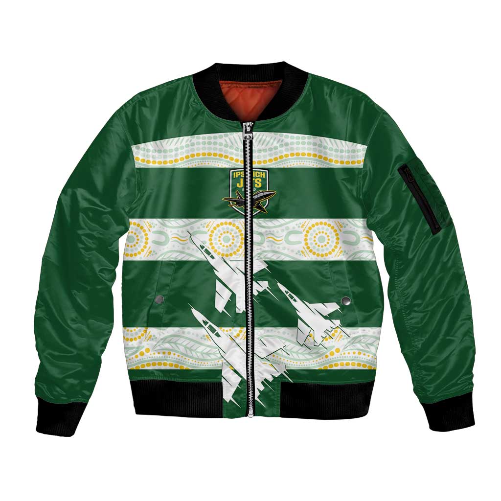 Ipswich Rugby Custom Sleeve Zip Bomber Jacket Go Jets Aboriginal Art - Aussie Hoodie