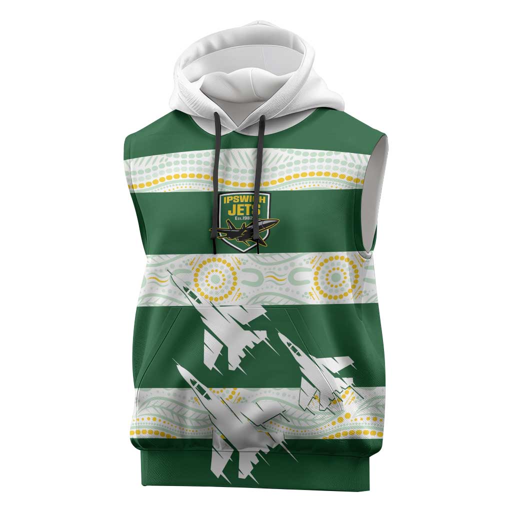 Ipswich Rugby Custom Sleeveless Hoodie Go Jets Aboriginal Art - Aussie Hoodie