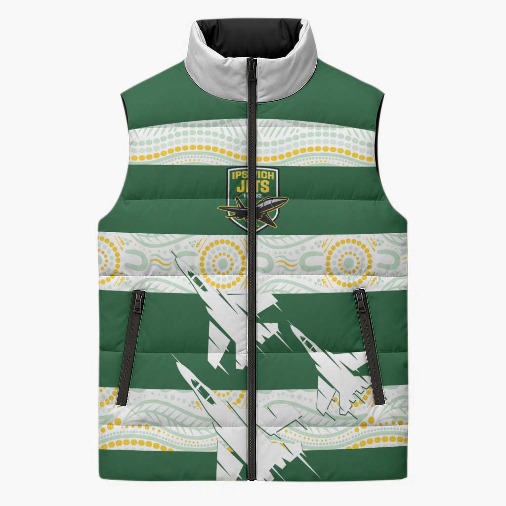 Ipswich Rugby Custom Sleeveless Puffer Jacket Go Jets Aboriginal Art - Aussie Hoodie