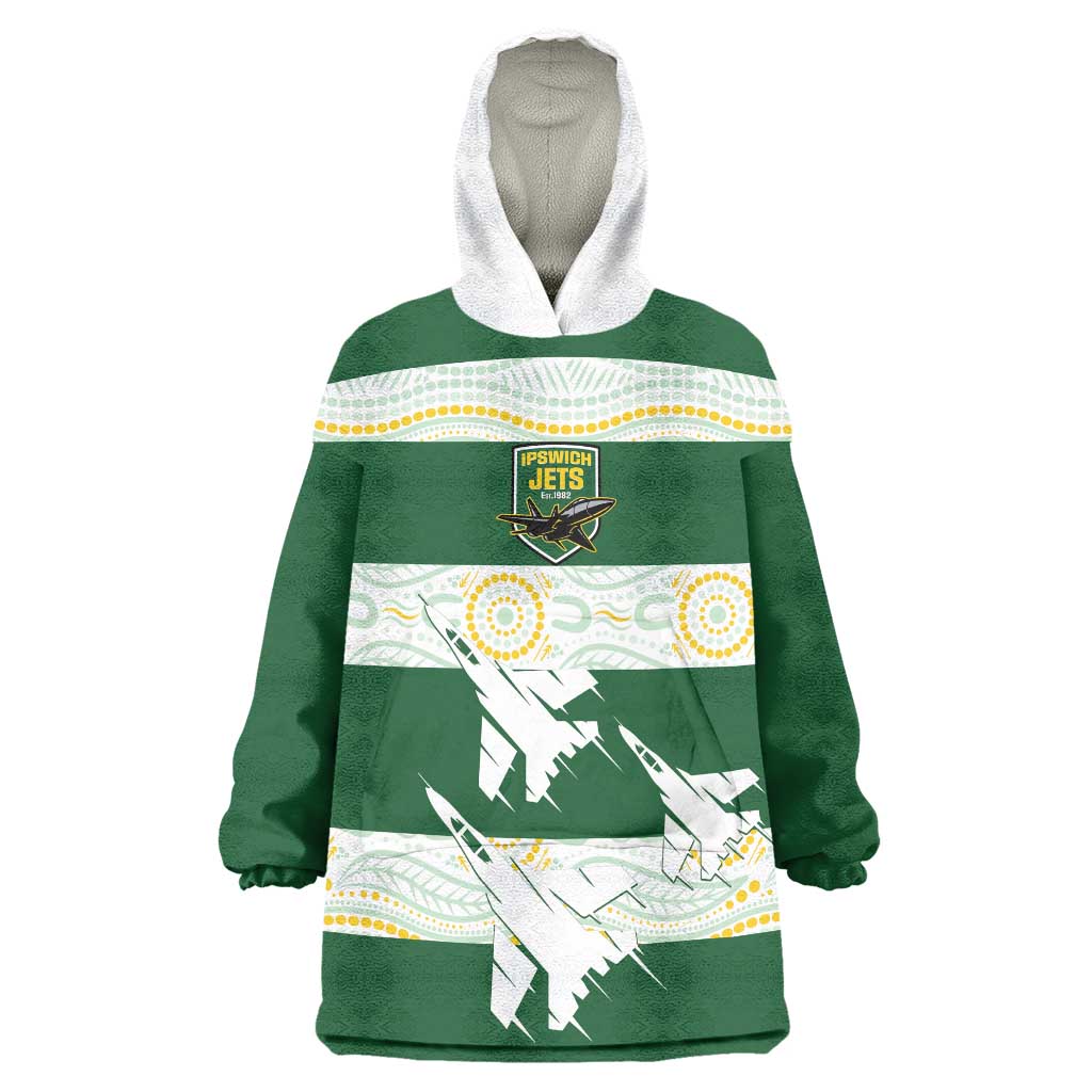 Ipswich Rugby Custom Wearable Blanket Hoodie Go Jets Aboriginal Art - Aussie Hoodie