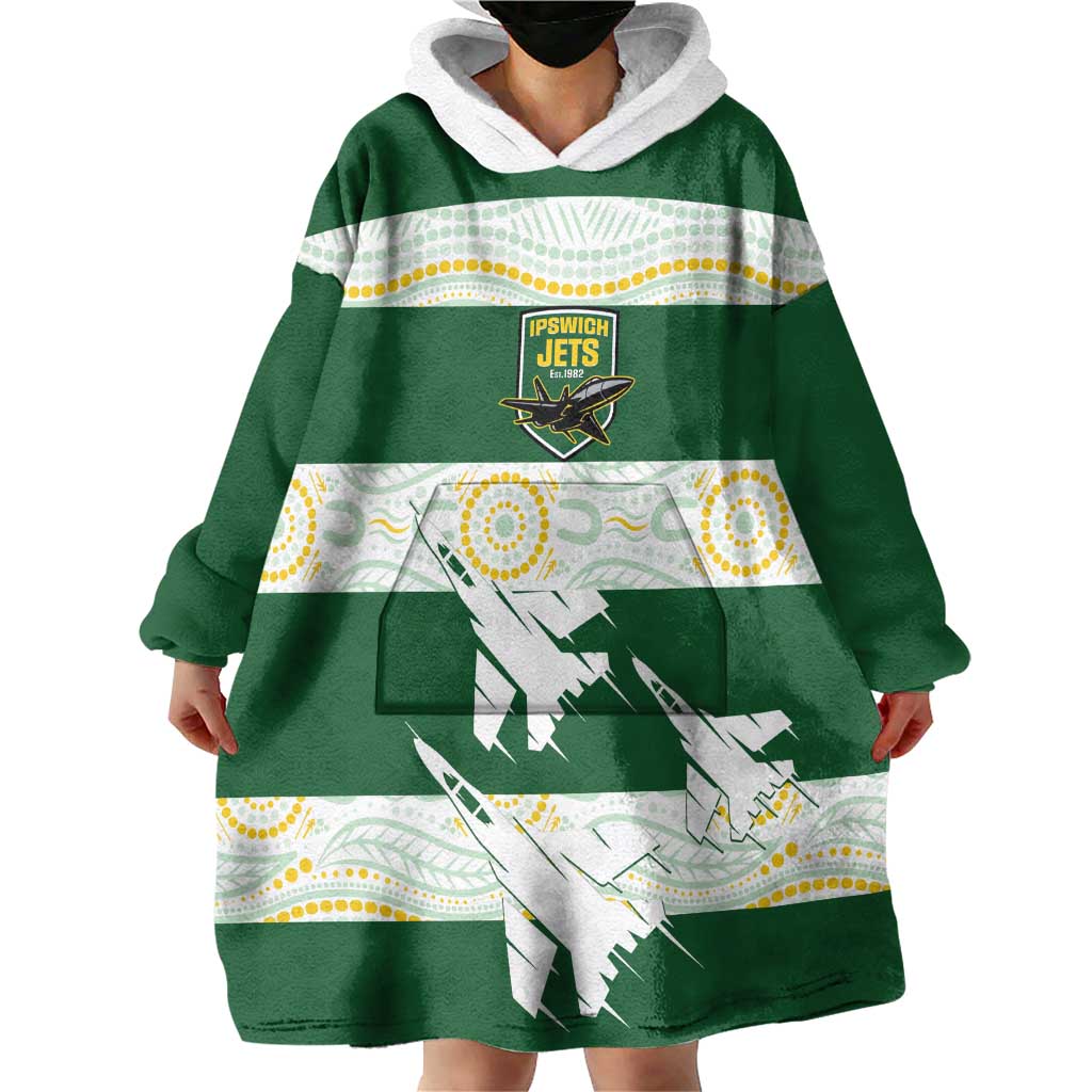 Ipswich Rugby Custom Wearable Blanket Hoodie Go Jets Aboriginal Art - Aussie Hoodie