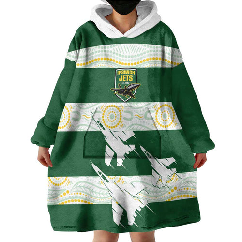 Ipswich Rugby Custom Wearable Blanket Hoodie Go Jets Aboriginal Art - Aussie Hoodie