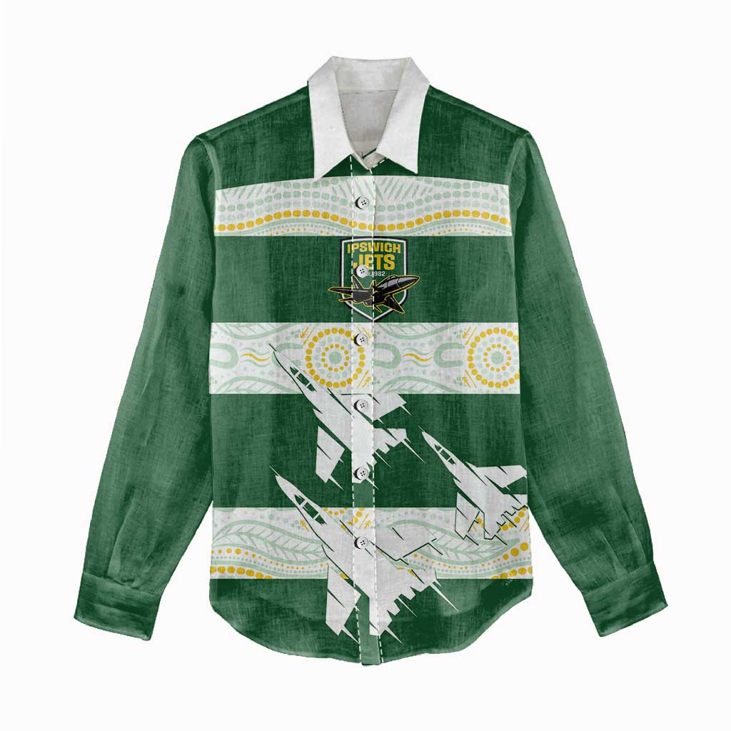 Ipswich Rugby Custom Women Casual Shirt Go Jets Aboriginal Art - Aussie Hoodie