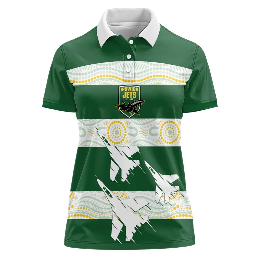 Ipswich Rugby Custom Women Polo Shirt Go Jets Aboriginal Art - Aussie Hoodie