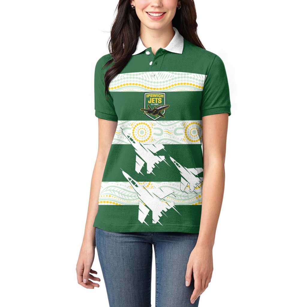 Ipswich Rugby Custom Women Polo Shirt Go Jets Aboriginal Art - Aussie Hoodie