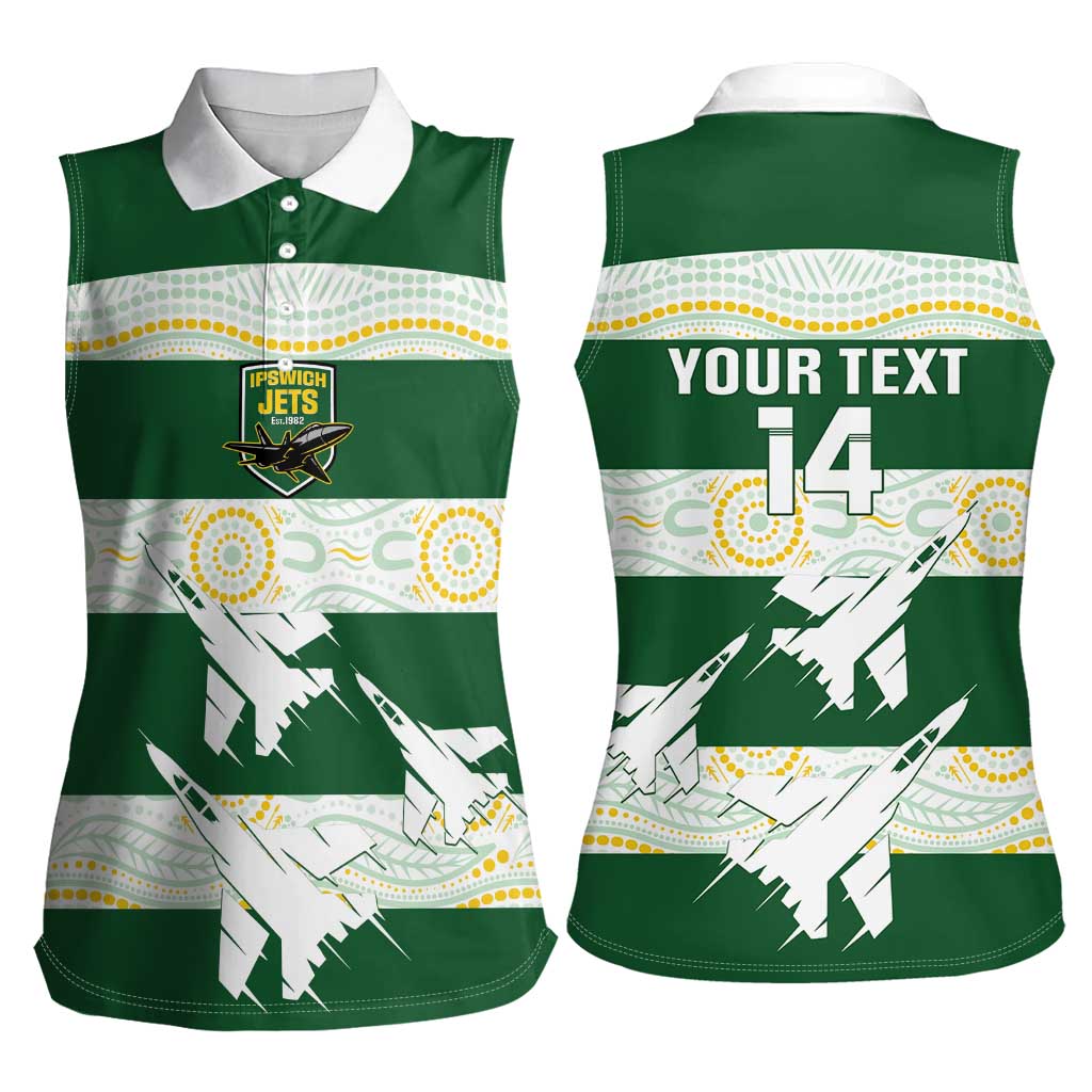 Ipswich Rugby Custom Women Sleeveless Polo Shirt Go Jets Aboriginal Art - Aussie Hoodie