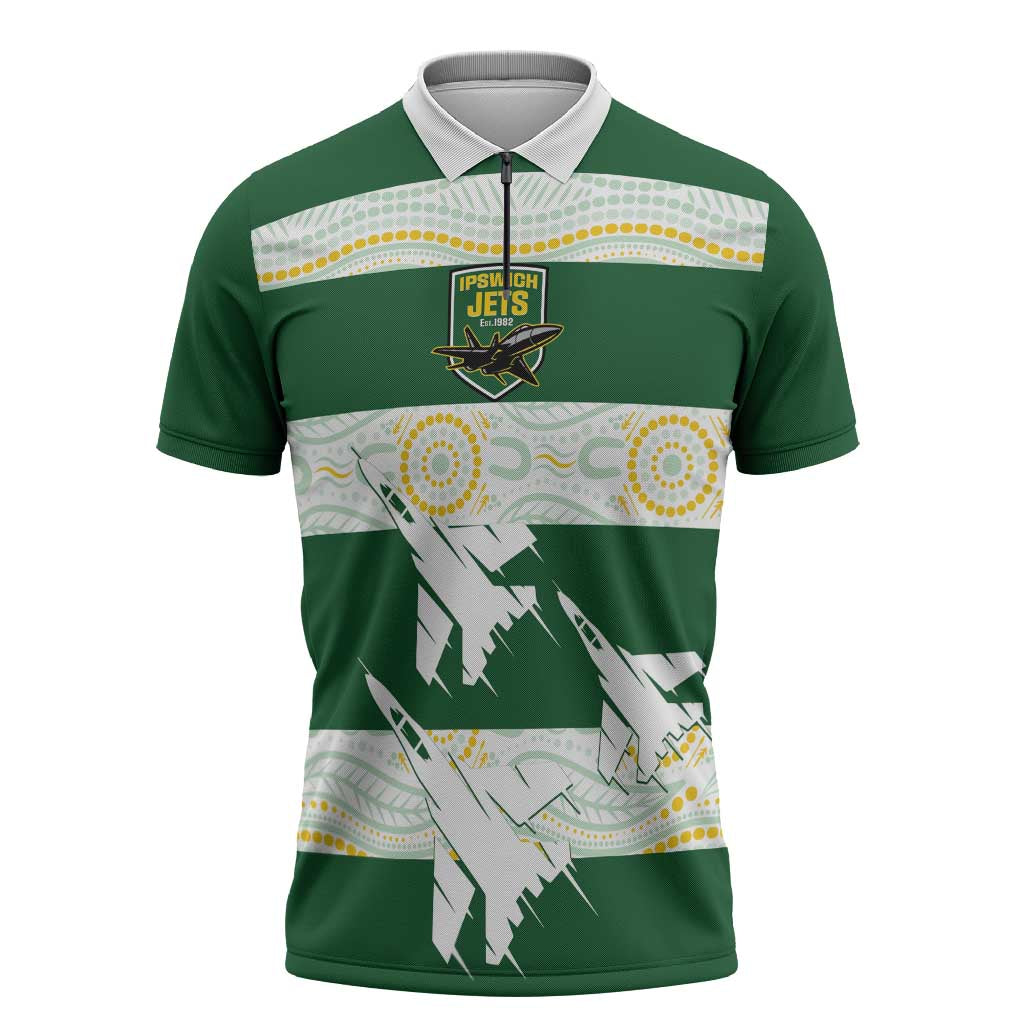 Ipswich Rugby Custom Zipper Polo Shirt Go Jets Aboriginal Art - Aussie Hoodie