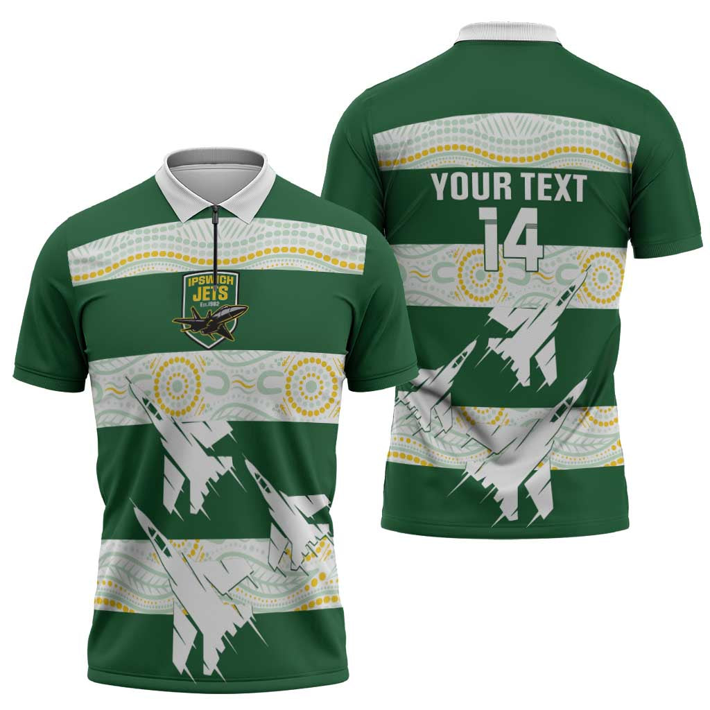 Ipswich Rugby Custom Zipper Polo Shirt Go Jets Aboriginal Art - Aussie Hoodie