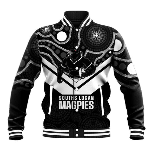 Souths Rugby Custom Baseball Jacket Go Magpies Mascot Aboriginal Art - Aussie Hoodie