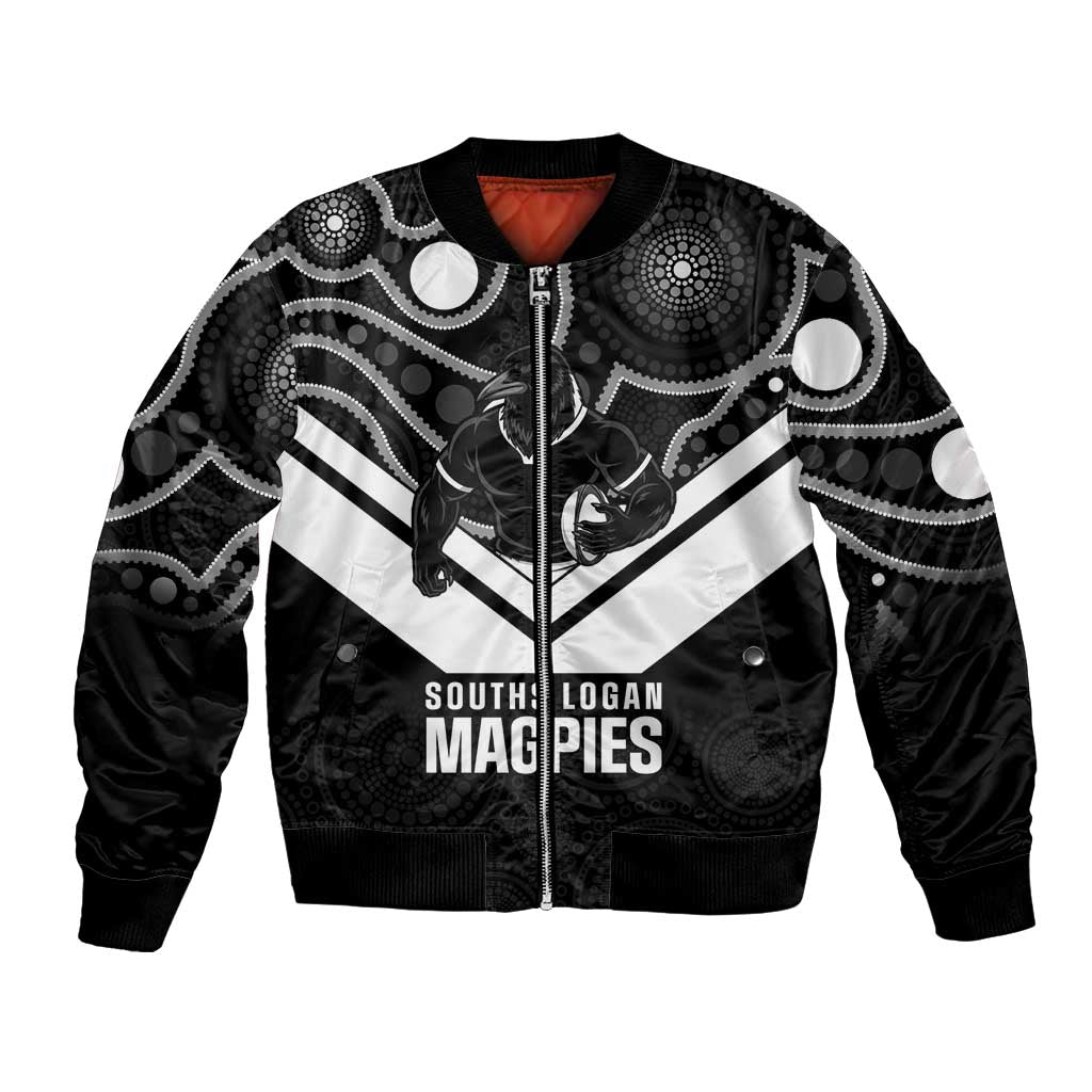 Souths Rugby Custom Bomber Jacket Go Magpies Mascot Aboriginal Art - Aussie Hoodie