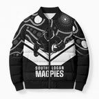 Souths Rugby Custom Bomber Puffer Jacket Go Magpies Mascot Aboriginal Art - Aussie Hoodie