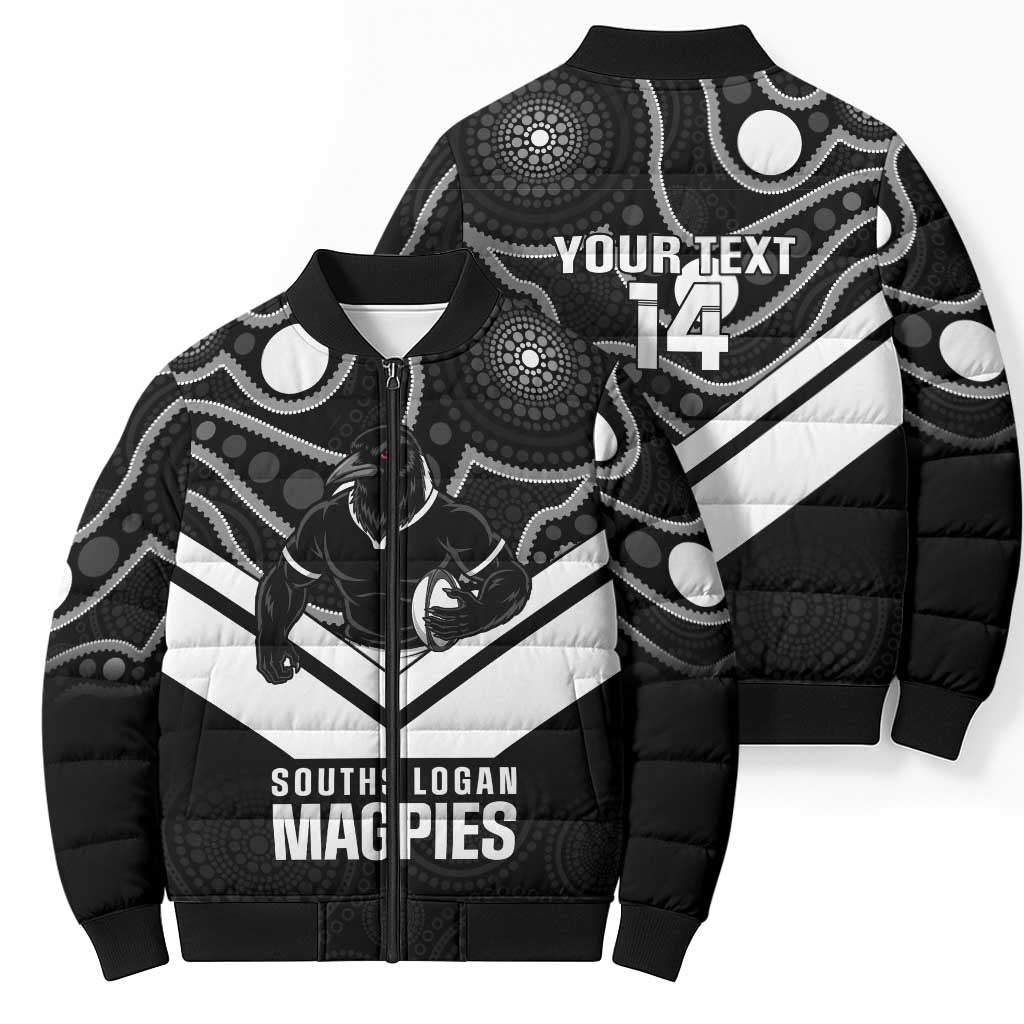 Souths Rugby Custom Bomber Puffer Jacket Go Magpies Mascot Aboriginal Art - Aussie Hoodie