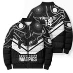 Souths Rugby Custom Bomber Puffer Jacket Go Magpies Mascot Aboriginal Art - Aussie Hoodie
