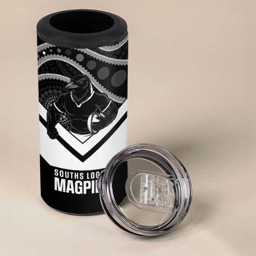 Souths Rugby Custom 4 in 1 Can Cooler Tumbler Go Magpies Mascot Aboriginal Art - Aussie Hoodie