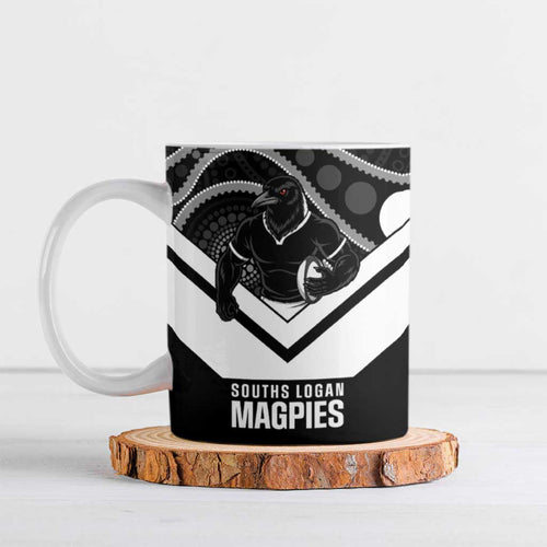 Souths Rugby Custom Ceramic Mug Go Magpies Mascot Aboriginal Art - Aussie Hoodie