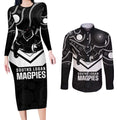 Souths Rugby Custom Couples Matching Long Sleeve Bodycon Dress and Long Sleeve Button Shirt Go Magpies Mascot Aboriginal Art - Aussie Hoodie