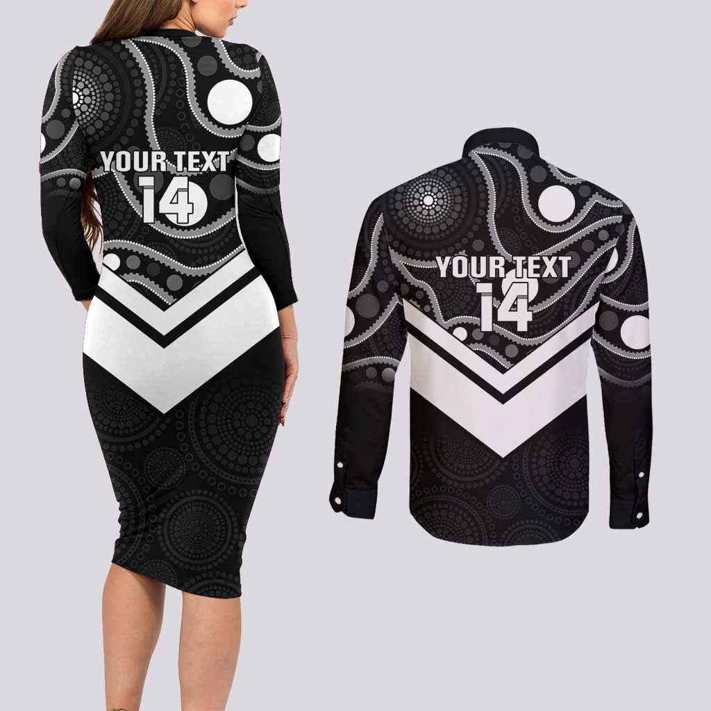 Souths Rugby Custom Couples Matching Long Sleeve Bodycon Dress and Long Sleeve Button Shirt Go Magpies Mascot Aboriginal Art - Aussie Hoodie