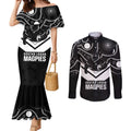 Souths Rugby Custom Couples Matching Mermaid Dress and Long Sleeve Button Shirt Go Magpies Mascot Aboriginal Art - Aussie Hoodie