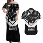 Souths Rugby Custom Couples Matching Off Shoulder Maxi Dress and Hawaiian Shirt Go Magpies Mascot Aboriginal Art - Aussie Hoodie