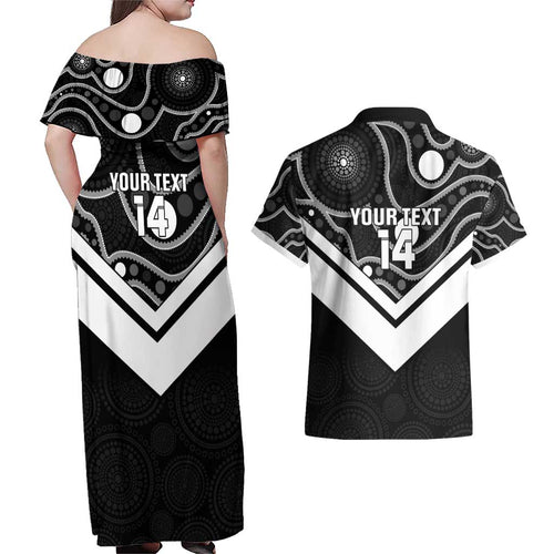 Souths Rugby Custom Couples Matching Off Shoulder Maxi Dress and Hawaiian Shirt Go Magpies Mascot Aboriginal Art - Aussie Hoodie