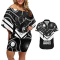 Souths Rugby Custom Couples Matching Off Shoulder Short Dress and Hawaiian Shirt Go Magpies Mascot Aboriginal Art - Aussie Hoodie