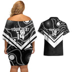 Souths Rugby Custom Couples Matching Off Shoulder Short Dress and Hawaiian Shirt Go Magpies Mascot Aboriginal Art - Aussie Hoodie