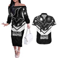 Souths Rugby Custom Couples Matching Off The Shoulder Long Sleeve Dress and Hawaiian Shirt Go Magpies Mascot Aboriginal Art - Aussie Hoodie