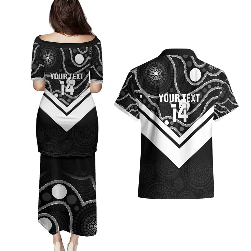Souths Rugby Custom Couples Matching Puletasi and Hawaiian Shirt Go Magpies Mascot Aboriginal Art - Aussie Hoodie