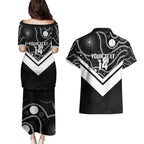 Souths Rugby Custom Couples Matching Puletasi and Hawaiian Shirt Go Magpies Mascot Aboriginal Art - Aussie Hoodie