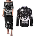 Souths Rugby Custom Couples Matching Puletasi and Long Sleeve Button Shirt Go Magpies Mascot Aboriginal Art - Aussie Hoodie