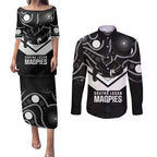 Souths Rugby Custom Couples Matching Puletasi and Long Sleeve Button Shirt Go Magpies Mascot Aboriginal Art - Aussie Hoodie