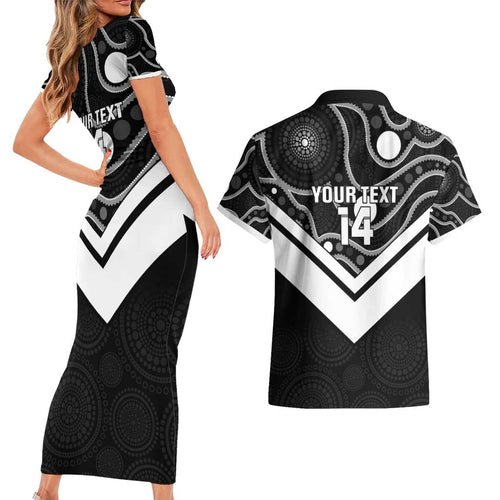 Souths Rugby Custom Couples Matching Short Sleeve Bodycon Dress and Hawaiian Shirt Go Magpies Mascot Aboriginal Art - Aussie Hoodie